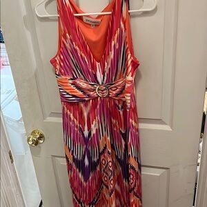 Studio Red and Orange Sleeveless Plunge Sundress